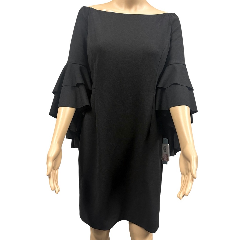 Antonia Melani Black Delia Bell Sleeve Off Shoulder Zip Back Dress Womens 12
